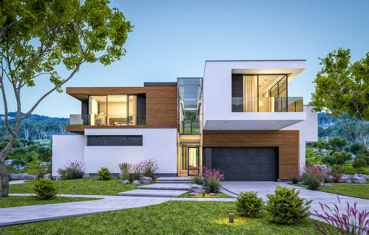 modernes Haus mit einer Teilholzfassade - rhombus